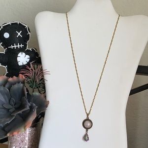 Authentic Rose Quartz & AB Amethyst Drop in Bronze Setting on Bronze Wave Chain